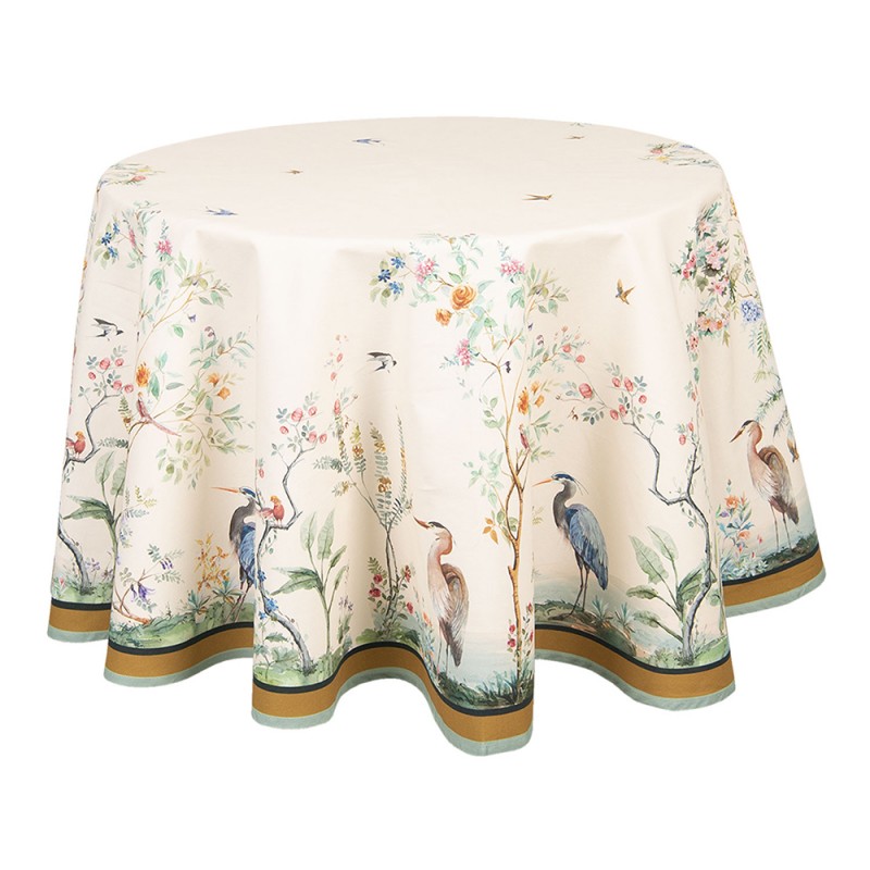 BIP07 Tablecloth Ø 170 cm Beige Green Cotton Tropical Pattern Round Table cloth