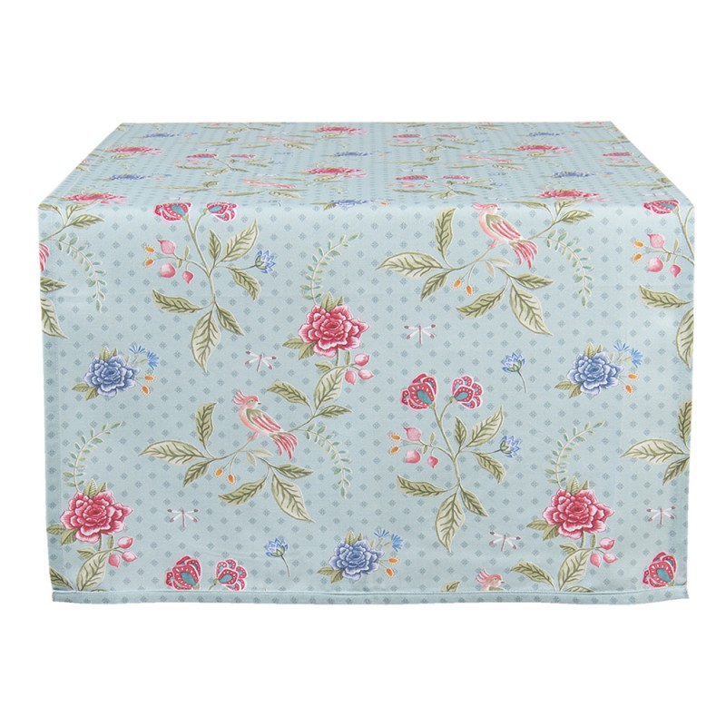 BLW64 Table Runner 50x140 cm Blue Green Cotton Flowers Rectangle Tablecloth