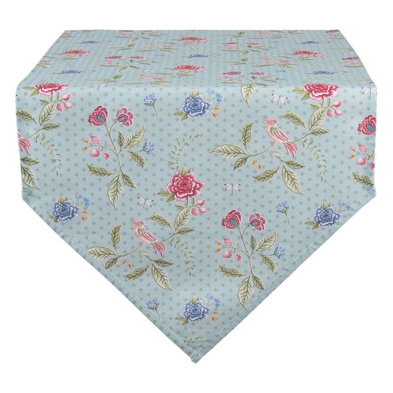 BLW65 Table Runner 50x160 cm Blue Green Cotton Flowers Tablecloth