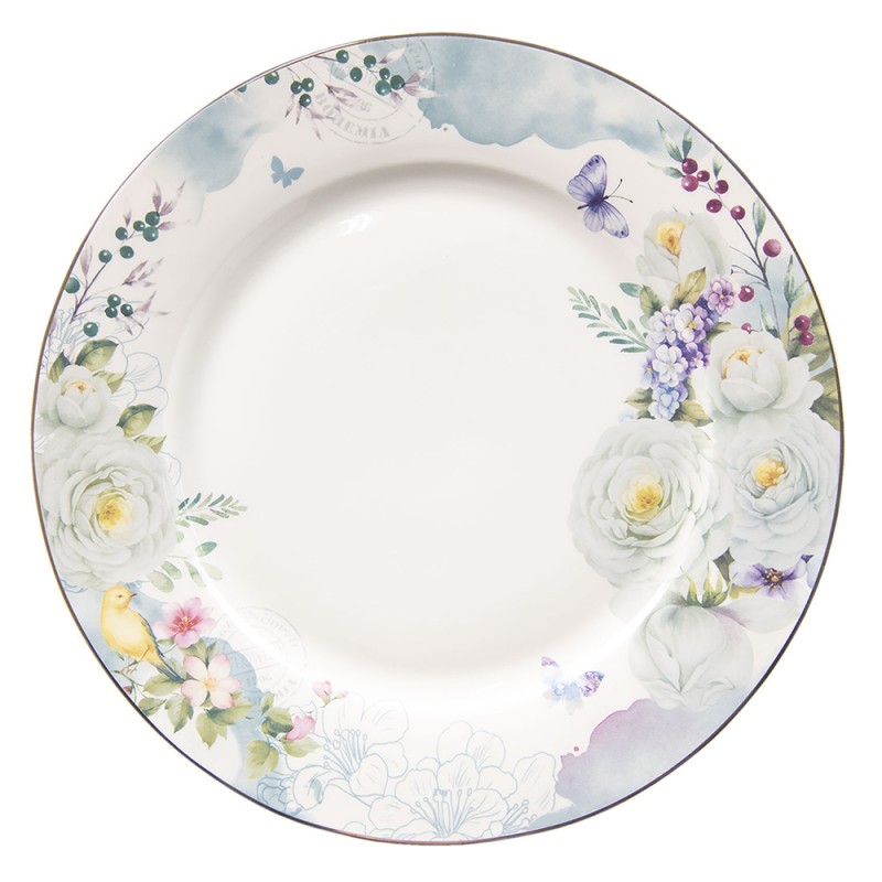 BUTFP Dinner Plate Ø 26 cm White Blue Porcelain Flowers Round Dining Plate