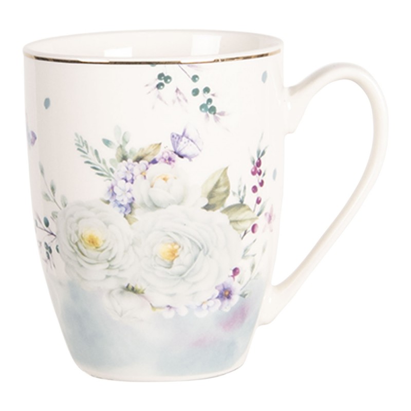 BUTMU Mug 360 ml Blanc Bleu Porcelaine Fleurs Rond Tasse à thé