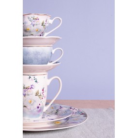 2BUTMU Mug 360 ml Blanc Bleu Porcelaine Fleurs Rond Tasse à thé