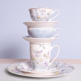 2BUTMU Mug 360 ml Blanc Bleu Porcelaine Fleurs Rond Tasse à thé