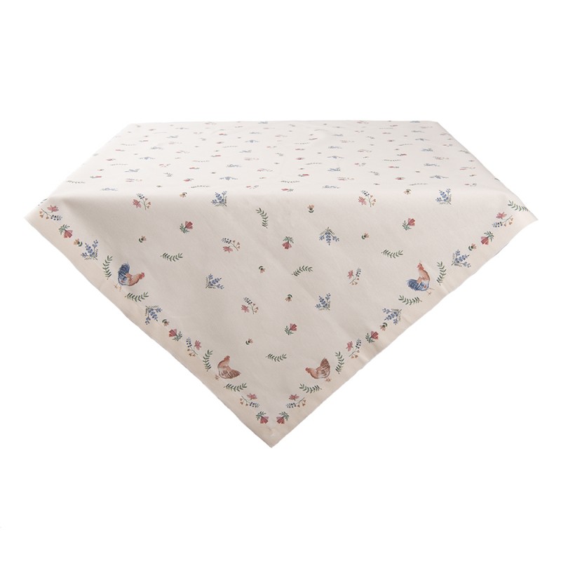 CAR01 Tablecloth 100x100 cm Beige Blue Cotton Chicken and Rooster Square Table cloth