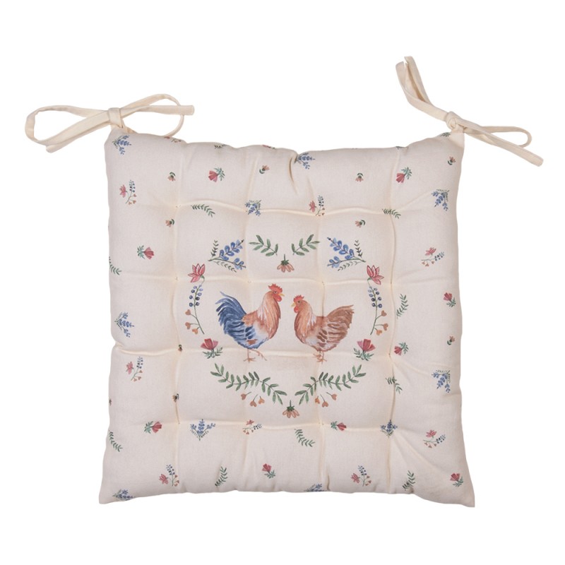 CAR29 Chair Cushion Foam 40x40 cm Beige Blue Cotton Chicken and Rooster Square Seat Cushion