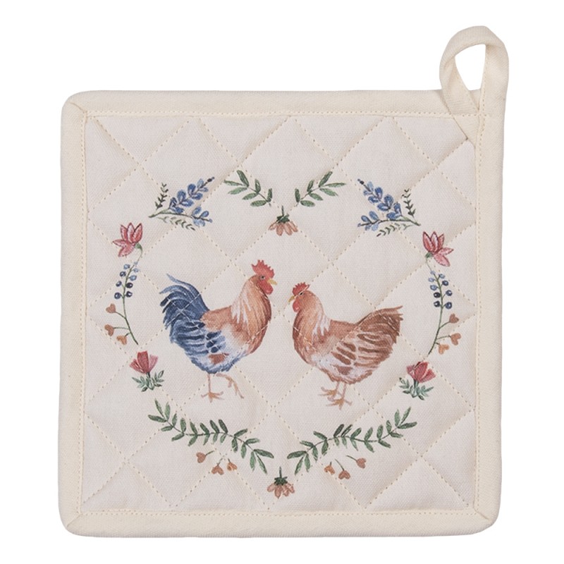 CAR45 Pot Holder 20*20 cm Beige Blue Cotton Chicken and Rooster Square