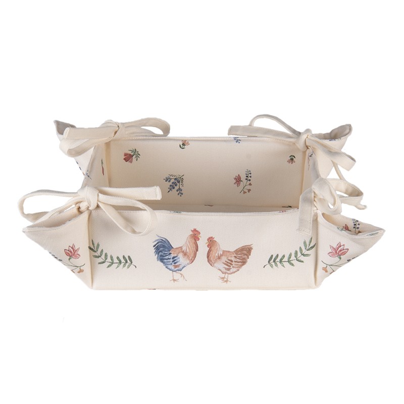 CAR47 Bread Basket 35x35x8 cm Beige Blue Cotton Chicken and Rooster Square Kitchen Gift