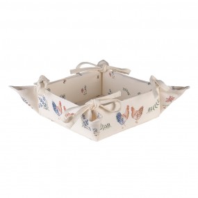 2CAR47 Bread Basket 35x35x8 cm Beige Blue Cotton Chicken and Rooster Square Kitchen Gift