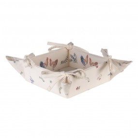 2CAR47 Bread Basket 35x35x8 cm Beige Blue Cotton Chicken and Rooster Square Kitchen Gift