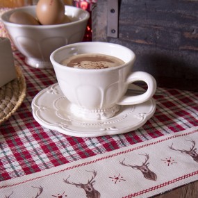 2COL03 Tablecloth 130x180 cm Red Beige Cotton Diamond and Deer Rectangle Table cloth