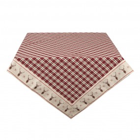 2COL05 Tablecloth 150x250 cm Red Beige Cotton Diamond and Deer Rectangle Table cloth