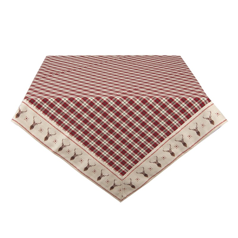 COL15 Tablecloth 150x150 cm Red Beige Cotton Diamond and Deer Square Table cloth