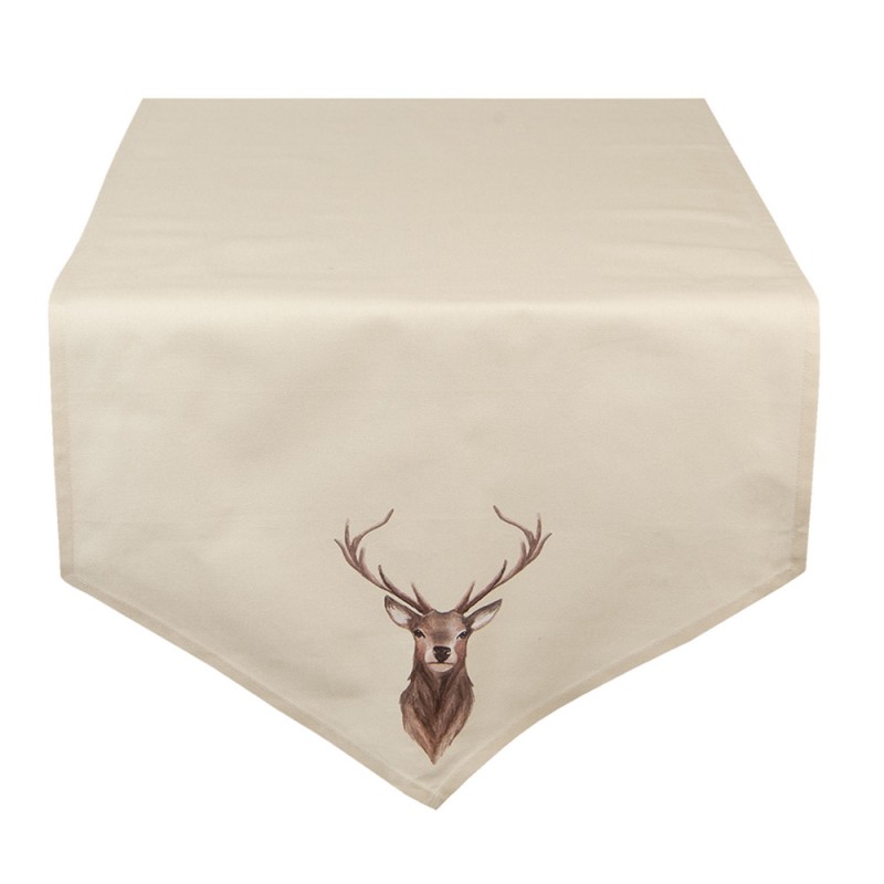 COL65 Table Runner 50x160 cm Beige Brown Cotton Deer Tablecloth
