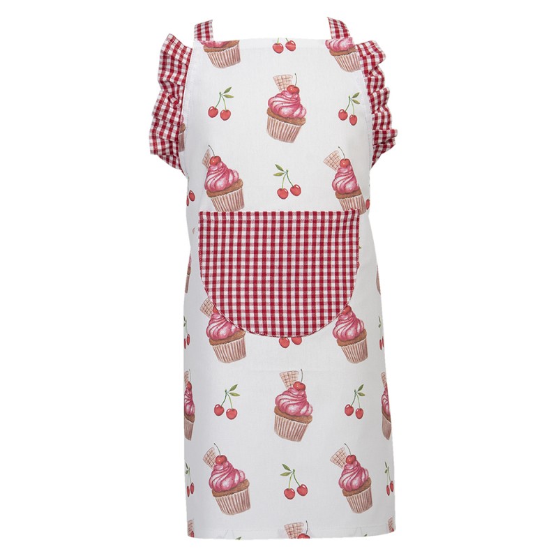 CUP41K Kids' Kitchen Apron 48x56 cm Red Pink Cotton Cupcakes Cooking Apron