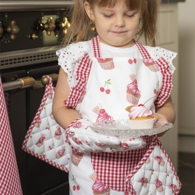 2CUP41K Kids' Kitchen Apron 48x56 cm Red Pink Cotton Cupcakes Cooking Apron