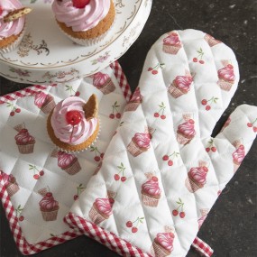 2CUP44 Manique de four 18x30 cm Rouge Coton Cupcakes Gant de four