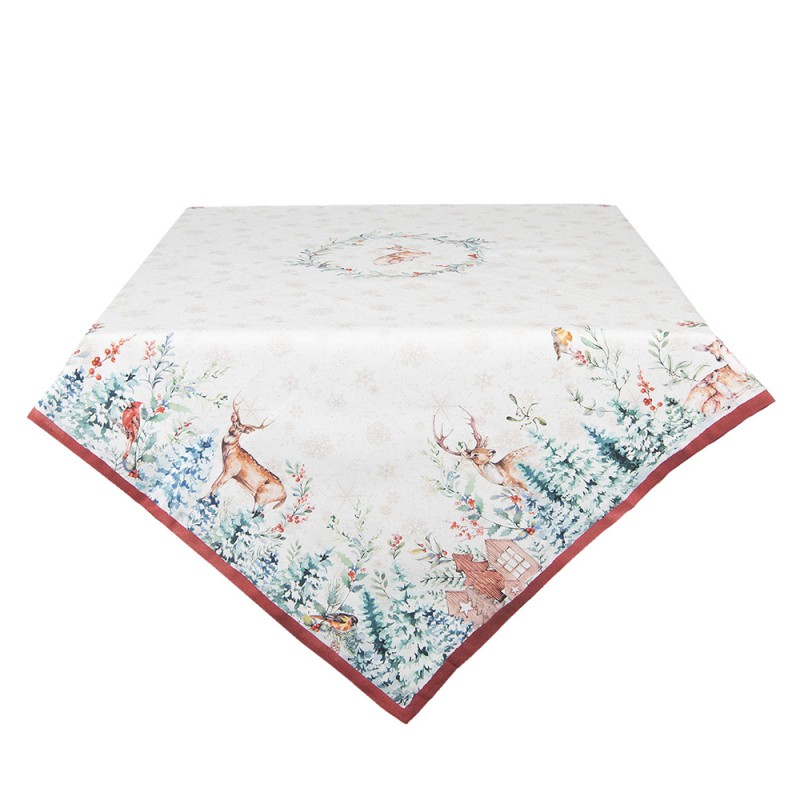 DCH01 Tablecloth 100x100 cm White Red Cotton Deer Square Table cloth