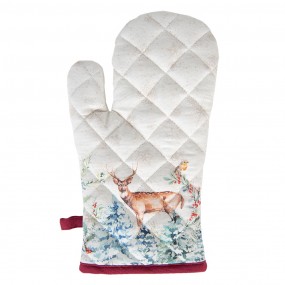 2DCH44 Oven Mitt 18x30 cm White Red Cotton Deer Oven Glove