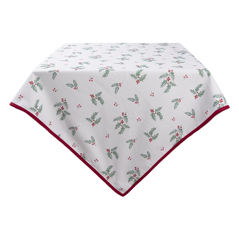 HCH15 Tablecloth 150x150 cm White Red Cotton Holly Leaves Square Table cloth