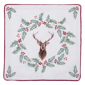 2HCH21 Cushion Cover 40x40 cm White Red Cotton Deer Holly Leaves Square Pillow Cover