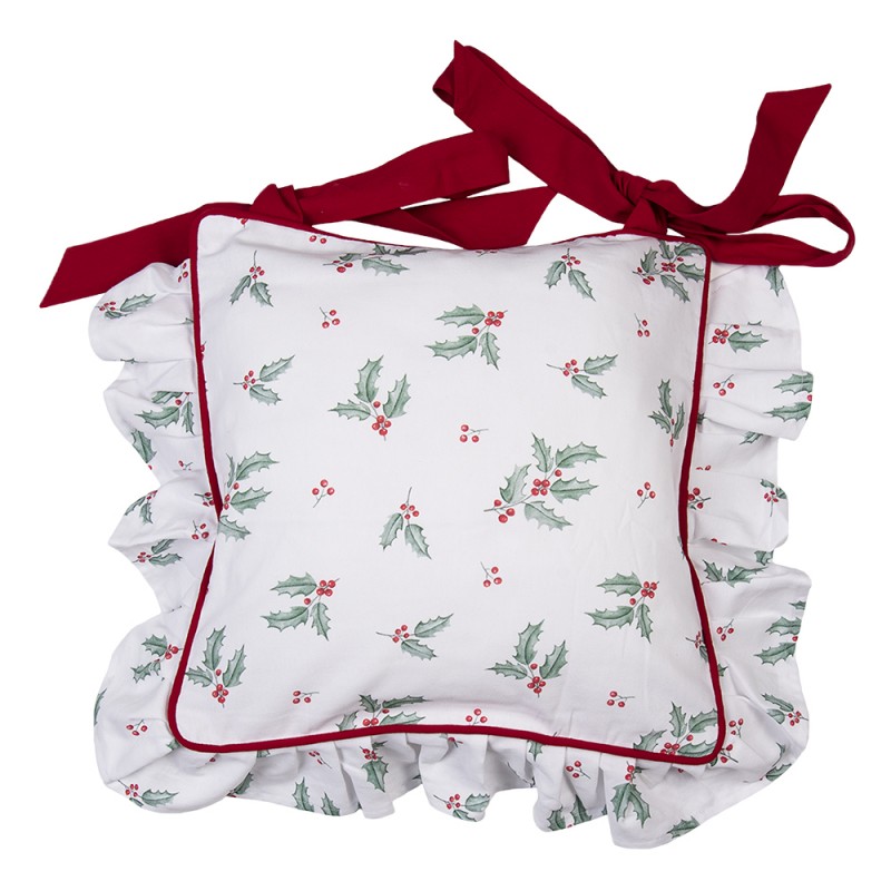 HCH25 Chair Cushion Cover 40x40 cm White Red Cotton Holly Leaves Square Christmas Pillow