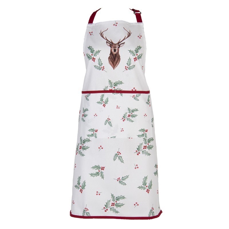 HCH41 Kitchen Apron 70x85 cm White Red Cotton Deer Holly Leaves BBQ Apron