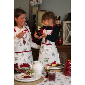 2HCH41K Kids' Kitchen Apron 48x56 cm White Red Cotton Deer Holly Leaves Cooking Apron