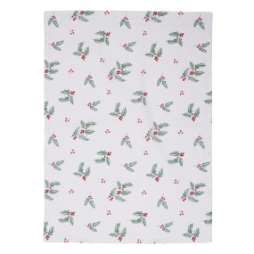 2HCH42 Tea Towel  50x70 cm White Red Cotton Deer Holly Leaves Kitchen Towel
