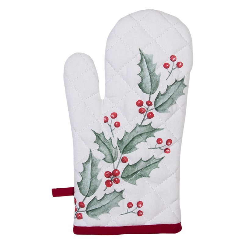 HCH44 Oven Mitt 18x30 cm White Red Cotton Holly Leaves Oven Glove