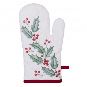 2HCH44 Oven Mitt 18x30 cm White Red Cotton Holly Leaves Oven Glove