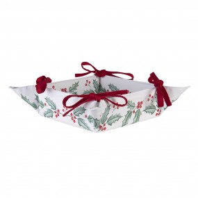 2HCH47 Bread Basket 35x35x8 cm White Red Cotton Holly Leaves Square Kitchen Gift