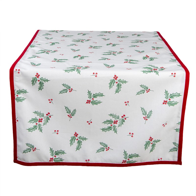 HCH64 Christmas Table Runner 50x140 cm White Red Cotton Holly Leaves Rectangle Tablecloth