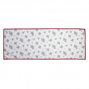 2HCH64 Christmas Table Runner 50x140 cm White Red Cotton Holly Leaves Rectangle Tablecloth