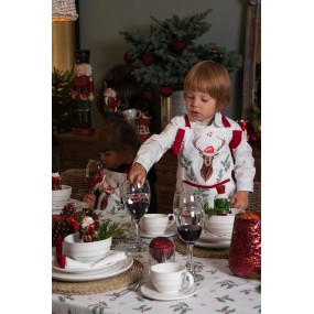 2HCH64 Christmas Table Runner 50x140 cm White Red Cotton Holly Leaves Rectangle Tablecloth