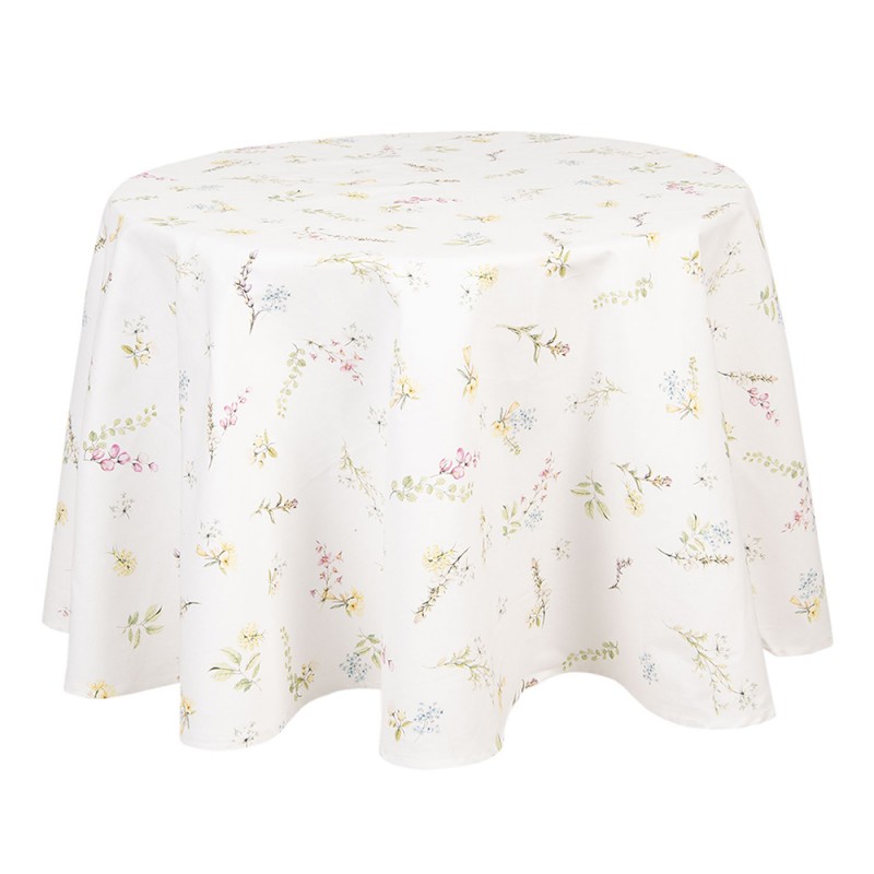 HFL07 Tablecloth Ø 170 cm White Pink Cotton Flowers Round Table cloth