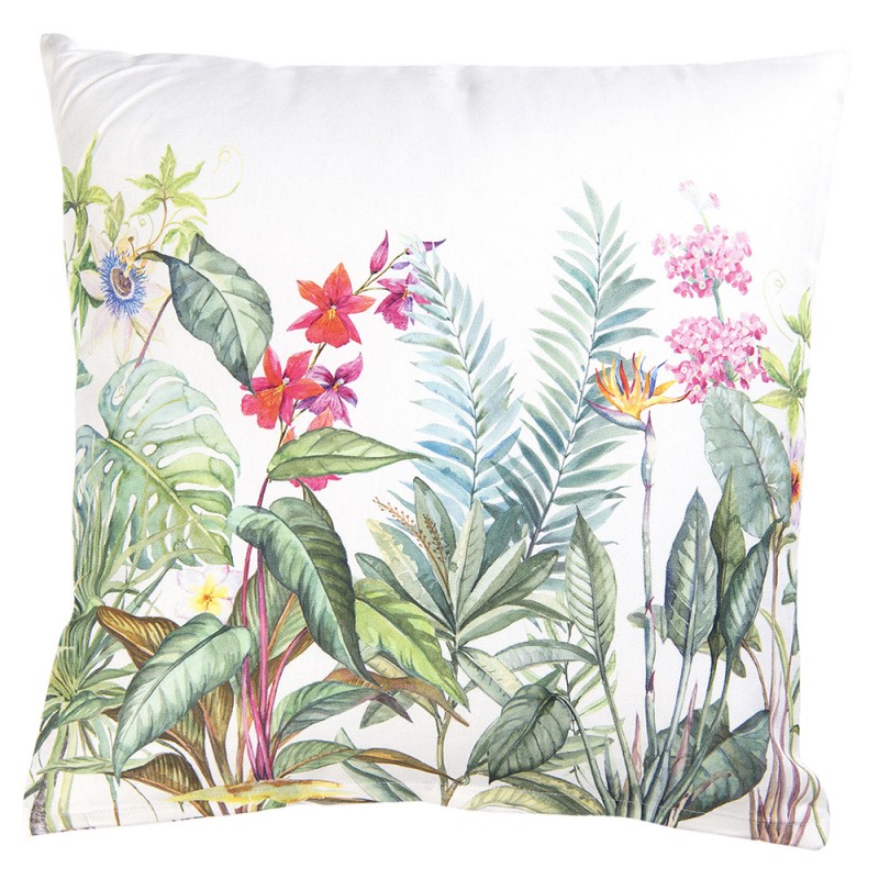 JUB21 Cushion Cover 40x40 cm White Green Cotton Jungle Botanics Square Pillow Cover