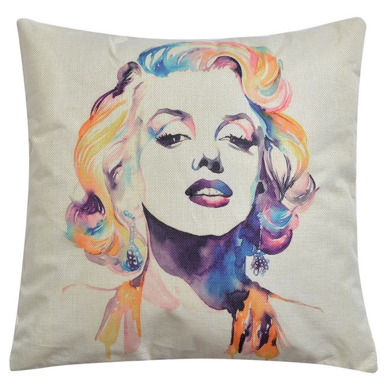 KG023.059 Decorative Cushion 43x43 cm Beige Blue Synthetic Woman Square Cushion Cover with Cushion Filling
