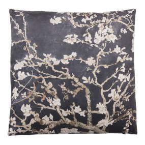 2KG023.099 Decorative Cushion 45x45 cm Black Pink Synthetic Blossom Branches Square Cushion Cover with Cushion Filling