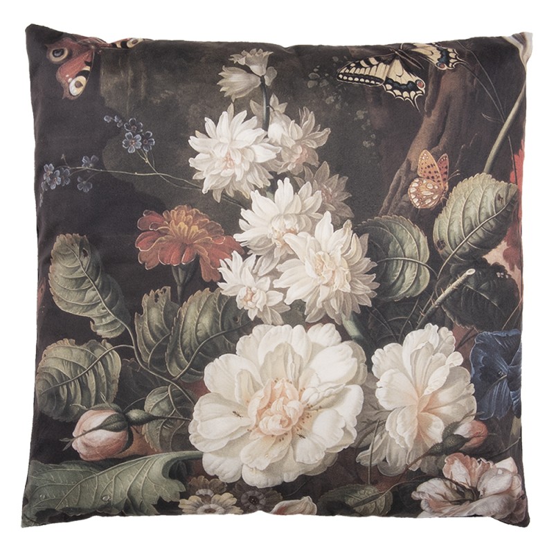 KG023.111 Decorative Cushion 45x45 cm Black White Synthetic Flowers Square Cushion Cover with Cushion Filling