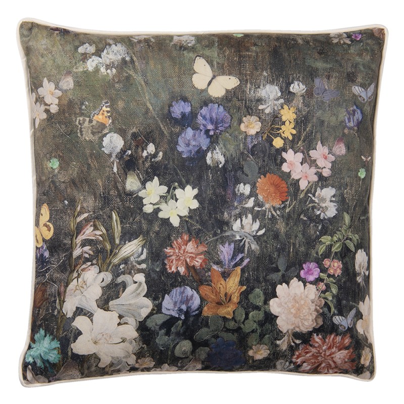 KG023.112 Decorative Cushion 45x45 cm Green Synthetic Flowers Square Cushion Cover with Cushion Filling