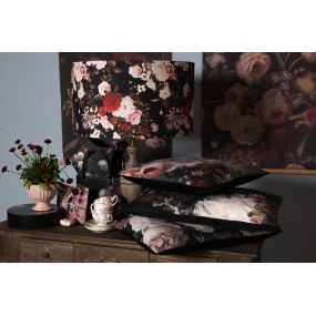 2KG036.009 Decorative Cushion 60x40 cm Black White Polyester Flowers Rectangle Cushion Cover with Cushion Filling