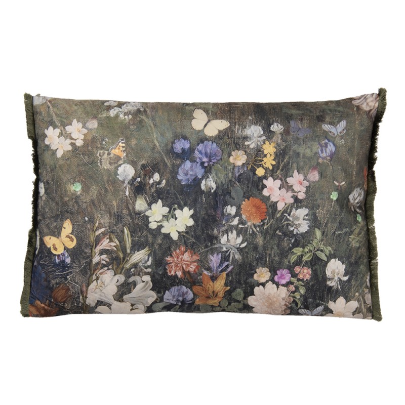 KG036.012 Decorative Cushion 60x40 cm Green White Polyester Flowers Rectangle Cushion Cover with Cushion Filling