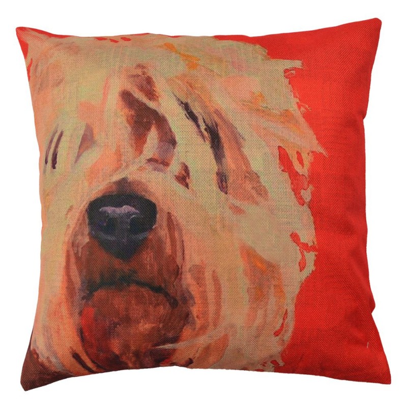 KT021.234 Cushion Cover 43x43 cm Brown Red Polyester Dog Square Pillow Cover