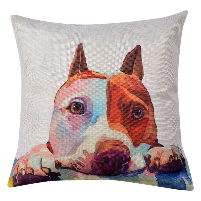 KT021.236 Cushion Cover 43x43 cm White Brown Polyester Dog Square Pillow Cover