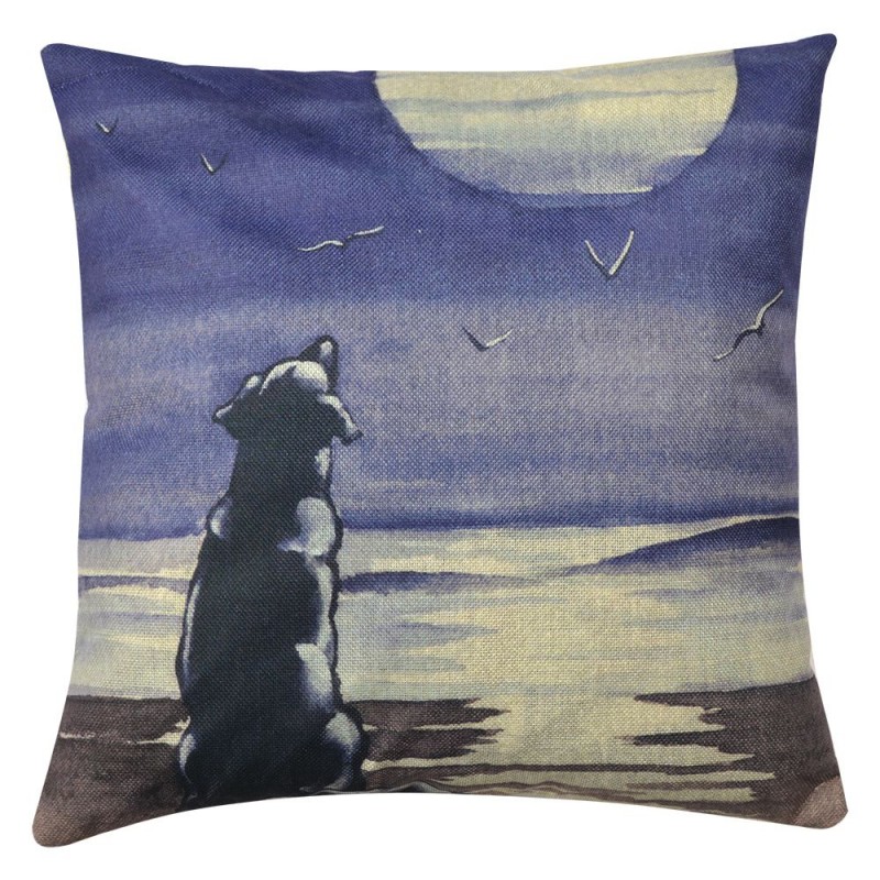 KT021.241 Cushion Cover 43x43 cm Blue Grey Polyester Dog Square Pillow Cover