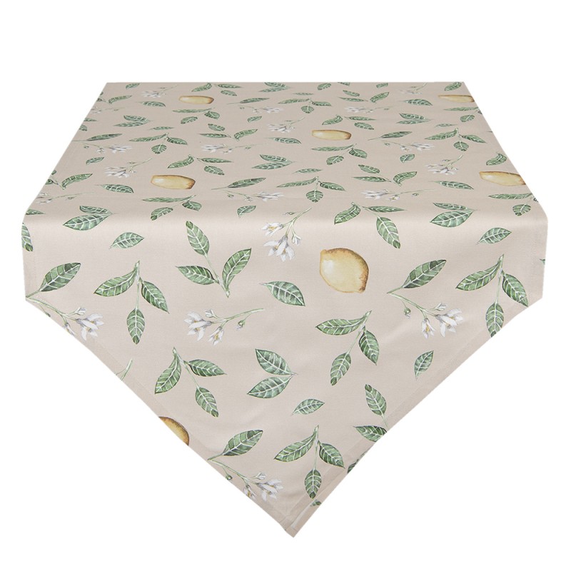LEL65 Table Runner 50x160 cm Beige Green Cotton Lemon Tablecloth