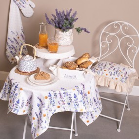 2LF15 Tischdecke 150x150 cm Weiß Grün Baumwolle Lavendel Quadrat Tischtuch