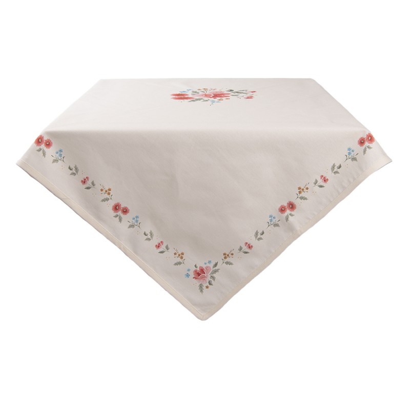 LRC01 Tablecloth 100x100 cm Beige Cotton Roses Square Table cloth