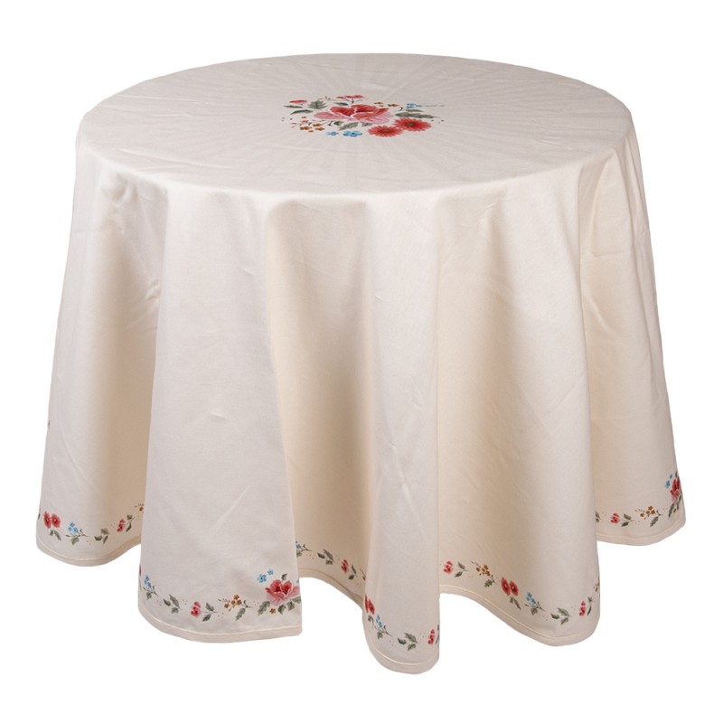 LRC07 Tablecloth Ø 170 cm Beige Cotton Roses Round Table cloth
