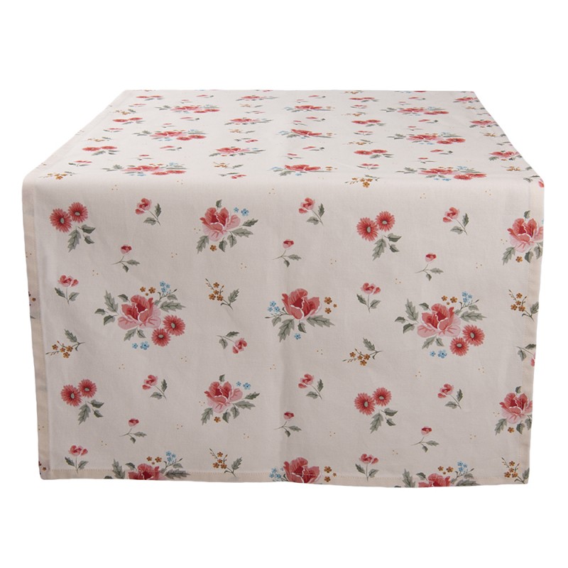 LRC64 Table Runner 50x140 cm Beige Cotton Roses Rectangle Tablecloth